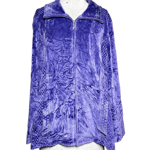 Vintage Purple Velour Studded Jacket Size 14 - Picture 1 of 4